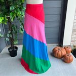Boden Multicolor Patchwork Linen Bias Maxi Skirt Pink Size 12 Photo 3