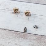 Vintage Stud Earrings Dainty Green & Gold Tone Diamond Shape Photo 4