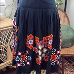 French Connection Black Cotton Floral Embroidered Pleated Zip Back Skirt Photo 0