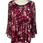 Dress Barn Large Babydoll Top Floral Stretch Long Bell Sleeves Keyhole Round Neck Photo 0
