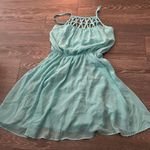 Sequin Hearts caged high neck belted mini dress in light blue Photo 0