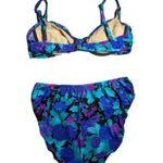 Vtg 1990s Athena Blue Black Floral 2 Pc Underwire Nylon High Rise Bikini Sz 12 Photo 1