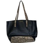 Kate Landry  Black Leather  Python‎ Snake Print Tote Shoulder Bag Zip Top Photo 0
