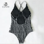 Cupshe  Women’s One Piece Swimsuits Black & White Stripe Swimwear M NWOT Photo 6
