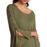 EXPRESS Olive Green Lace Up Bell Sleeve Flowy Dress Photo 72