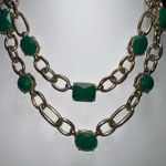 NY Designs Green Stone and Stressed‎ Silver Gold Statement Necklace Photo 1
