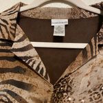 Fashion Bug  Animal Print Silk Sequin Collared Blouse Women’s XL Photo 5