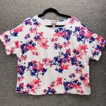Chico's Womens Shirt Size XL Or 3 Floral Print Summer Spring Crop Boxy Crew Neck Photo 3