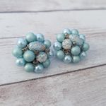 Vintage Clip On Earrings Light Blue Cluster 1" Photo 2