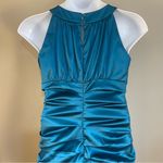 Signature By Sangria Halter Satin Peacock Teal Bodycon Cocktail Dress 14 XL Blue Photo 6