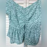 Romwe Floral Mint & White Blouse Short Balloon Sleeve Crop Size M Photo 6