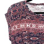Lucky Brand Dark Red & Black Boho Floral Print Knot Hem Tee Photo 2