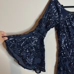 Betsy and Adam  Women's Off Shoulder Sequin Dress in Navy Blue Photo 2