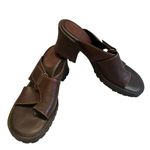 Hokus Pokus Vintage Y2K Leather Chunky Heel Lug sole Slide Sandal Wrap Toe,Sz 10 Brown Photo 3