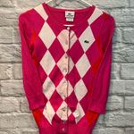 Lacoste VTG  Size 34 XS Pink/Orange Argyle Button Up Fitted Cardigan Sweater Photo 2