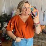 Anthropologie Daily Practice Polka Dot Balloon Sleeve Burnt Orange Top Small Photo 42