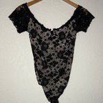 Victoria's Secret NEW  Black Lace Bodysuit Short Sleeve Sexy Bra Shelf Medium Photo 0