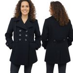 Sandro  Sportswear Black Double Breasted Peacoat Jacket Stretch Lined M Photo 1