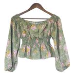 WAYF Green Floral Off The Shoulder Smocked Top Cottagecore Boho Romantic Small Photo 2