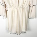 ZARA Cream Black Trim Sheer Long Ruffle Sleeves V-Neck Romper, Size Small Photo 8