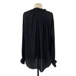 Aritzia Babaton Blouse Top Button Down Collarless Long Sleeve Satin Black Small Photo 4