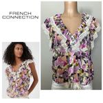 French Connection New.  orchid floral lace ruffle top. Small. Retails $128 Photo 1