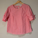 Crown & Ivy Gingham Top Tie Sleeve Blouse Petite Coral White PL Photo 0