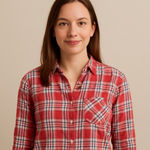 SO  Women's Red & White Plaid Button-Down Shirt Size XL – Long Sleeve Casual Top Photo 0