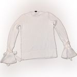 Ann Taylor Cream Ruffle Bell Sleeve Bow Cuff Waffle Knit Crew Neck Sweater Small Photo 2