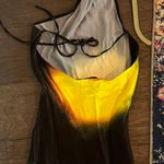 High Neck Mini Dress, Black And Yellow Satin Photo 3