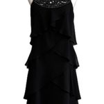 Slny  Dress Black Chiffon Beaded Neck Sleeveless Tiered Ruffle Cocktail 10 NEW Photo 0