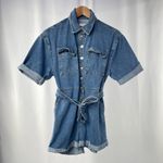 Topshop ‎ Short Sleeve Belted Cotton Denim Romper in Blue Size 4 Photo 3