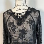 POL  Black Lace Floral Hoodie‎ Pullover Top Long Sleeve See Through Blouse Photo 2