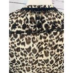 Roar Blouse Large Shirt sexy sheer Animal Print Long sleeve Tunic Beaded Western Tan Photo 8