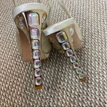 BCBG MAXAZRIA SATIN CREAM JEWELED PEEP TOE HEELS Photo 8