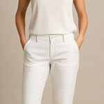 Loft Devin Slim Linen Pants Size 8 White | Coastal Beach Nautical Preppy Photo 0