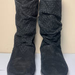 Toms  Black Suede Leather Perforated Slouch Mid Calf Boots Women's Size‎ 8.5 Photo 0