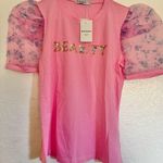 Everlynn Apparel Puffed Satin Sleeve Size Small NWT Color Pink Round Neck Photo 0