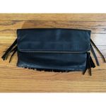 B-low the Belt Black Fringed Foldover Leather Clutch Purse Photo 2