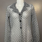Mandee Dress Womens 4 Black White Geometric Mesh Sheer Collared Shirt Mini USA Photo 0