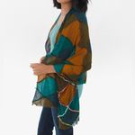 Chico's Chico’s Multicolor Diamond Print Patchwork Pom Pom Rectangular Scarf Photo 1