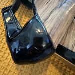 Black Patent Leather Faux Wood Grain Peep Toe SZ.8. High heel Wedge 5" Italian Photo 7