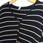 Lazy Sunday Women’s Size S Black White Striped Button Tie Front Waffle Top Shirt Photo 2