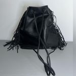 Victoria's Secret Fringe Bucket Bag Drawstring Black Faux Leather Large NWOT Photo 3
