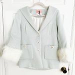 Japanese Kawaii Gyaru Fuzzy Pastel Blue Winter Fur Buttoned Blazer Jacket Coat Size XS Photo 5