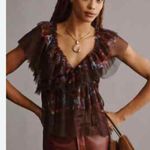 NWT By Anthropologie Tulle Lace Mix Ruffled Top XS Purple Photo 1
