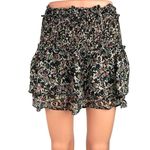 ZARA Black Floral Smocked High Waist Ruffle Pull On Mini Skirt Skort Size S Photo 0