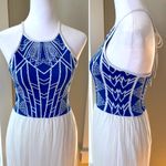 Jealous Tomato Vintage Y2K  Cobalt Blue White Halter Gauze Maxi Dress Size Medium Photo 1