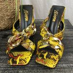 Liliana  Yellow & Black Animal Print Chain Square Toe Triangle Heel Shoes 8 Photo 1