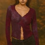 American Vintage vintage Y2K 2000s retro purple and red tie dye long sleeve lettuce hem top Shirt Photo 1